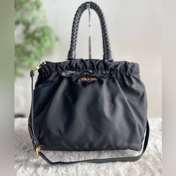 Prada Handbags - PRADA Tessuto Ribbon 2Way Shoulder Bag Black Nylon with strap